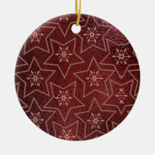 Minimal Christmas Snowflakes and Stars Maroon Ceramic Tree Decoration