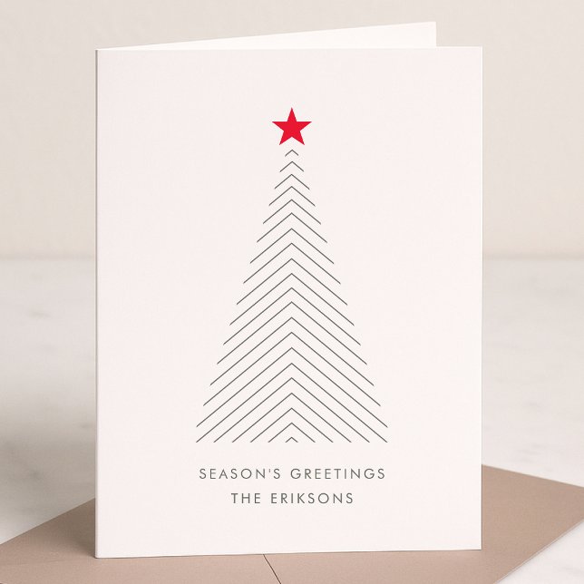 Minimal Christmas Tree | Red Star Clean Simple Hol Holiday Card (Mark the most wonderful season with a simple modern non-photo holiday card)