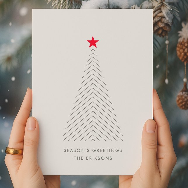 Minimal Christmas Tree | Red Star Clean Simple Holiday Card (Creator Uploaded)