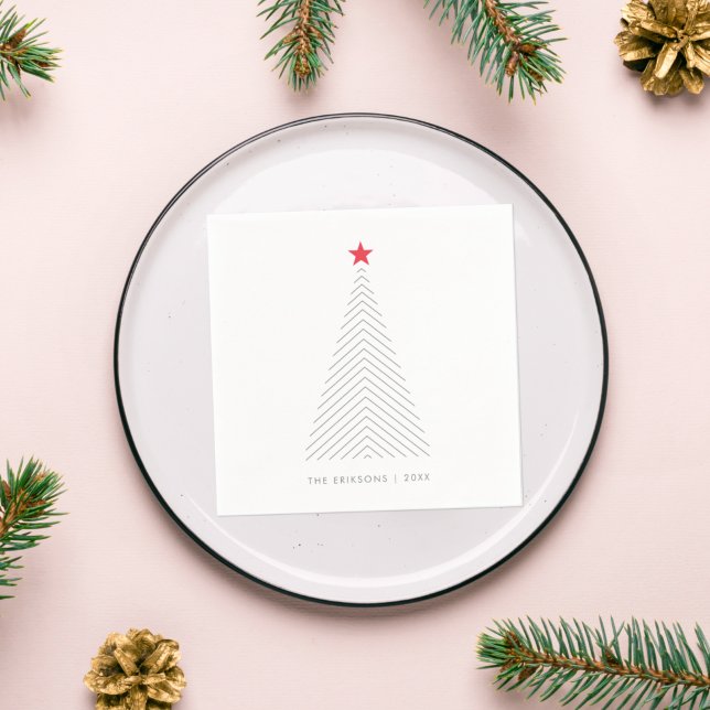 Minimal Christmas Tree | Red Star Clean Simple Napkin (Creator Uploaded)