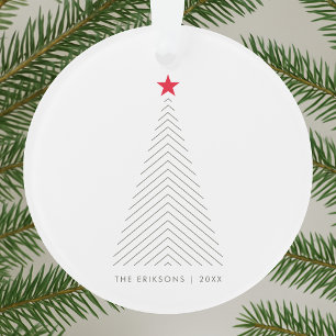 Minimal Christmas Tree   Red Star Clean Simple Ornament