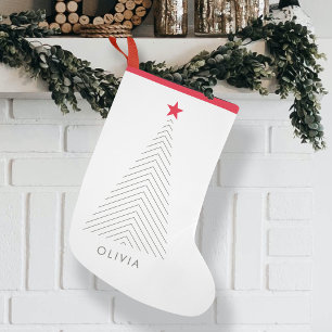 Minimal Christmas Tree   Red Star Clean Simple Small Christmas Stocking
