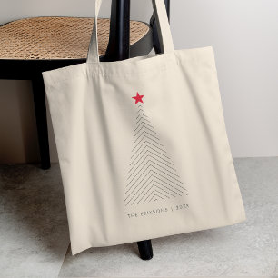Minimal Christmas Tree Red Star Clean Simple Tote Bag