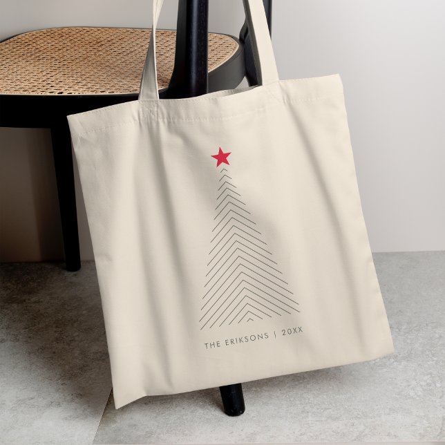 Minimal Christmas Tree | Red Star Clean Simple Tote Bag (Creator Uploaded)