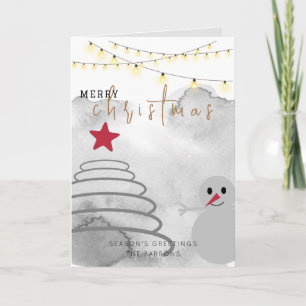 Minimal Christmas Tree Red Star Snowman Holiday Card