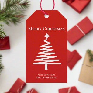 Minimal Christmas Tree Red & White Gift Tags