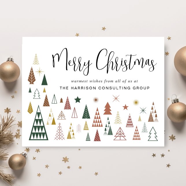 Minimal Christmas Trees Business QR Code Corporate Holiday Card (Spread the joy of the season and strengthen business relationships with our stylish holiday card)