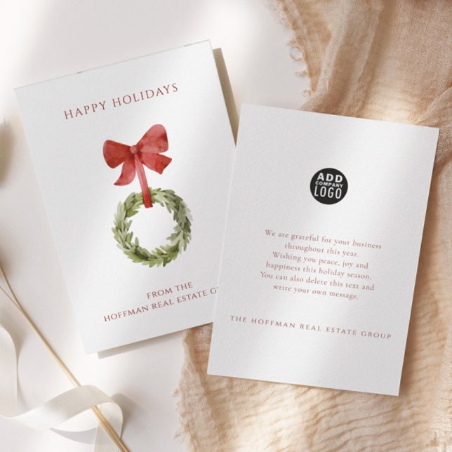 Minimal Christmas Wreath Corporate Holiday Card (Creator Uploaded)