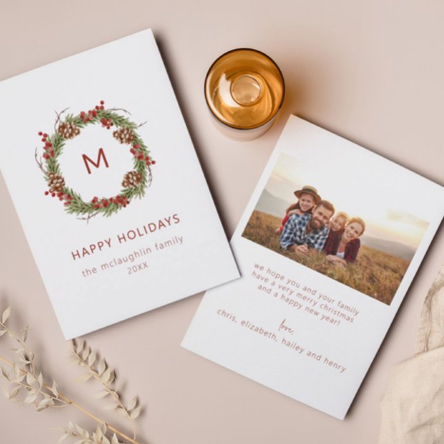 Minimal Christmas Wreath Family Photo Holiday Card (Creator Uploaded)
