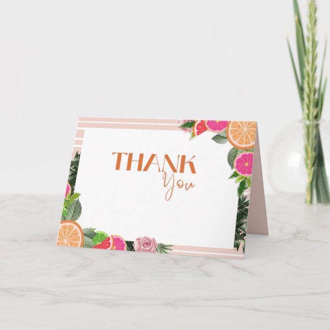 Minimal Citrus fruit Cute Greenery Watercolor Thank You Card (Front)