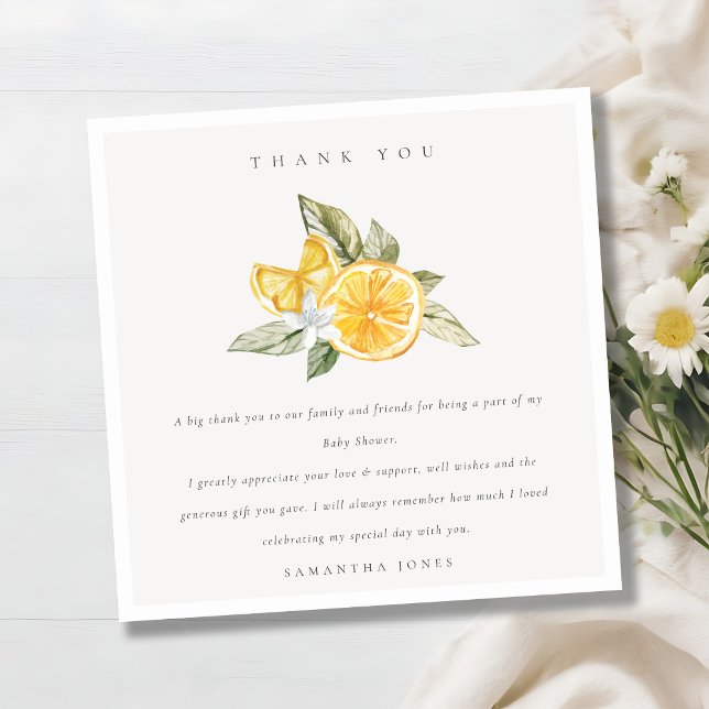 Minimal Citrus Lemon Botanical Boho Baby Shower Thank You Card (Creator Uploaded)