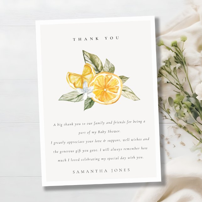Minimal Citrus Lemon Botanical Boho Baby Shower Thank You Card (Creator Uploaded)