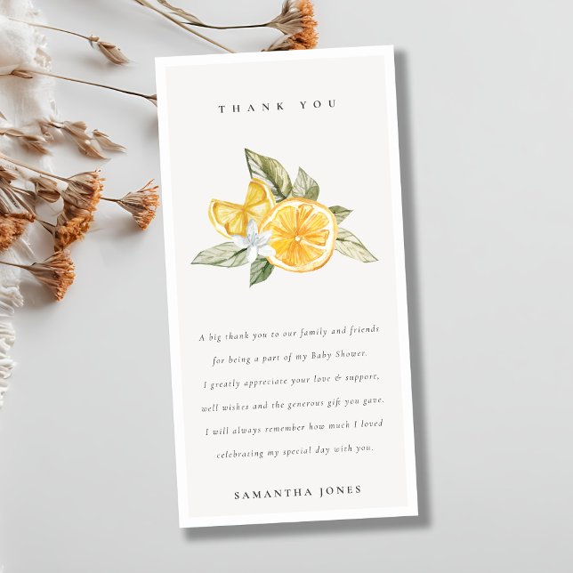Minimal Citrus Lemon Botanical Boho Baby Shower Thank You Card (Creator Uploaded)