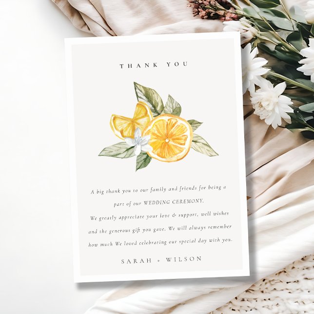 Minimal Citrus Lemon Botanical Boho Fauna Wedding Thank You Card (Creator Uploaded)