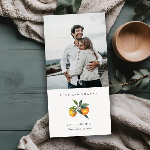 Minimal Citrus Orange Boho Botanical Wedding Photo Thank You Card