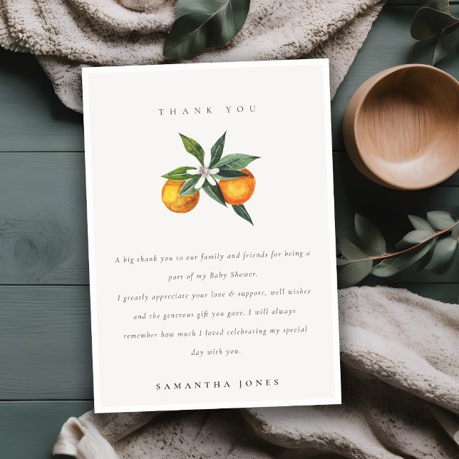 Minimal Citrus Orange Botanical Boho Baby Shower Thank You Card (Creator Uploaded)