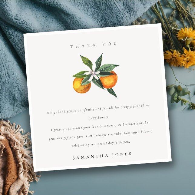 Minimal Citrus Orange Botanical Boho Baby Shower Thank You Card (Creator Uploaded)
