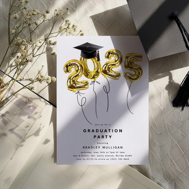 Minimal Class of '2025' Gold Balloons Graduation Invitation (Creator Uploaded)
