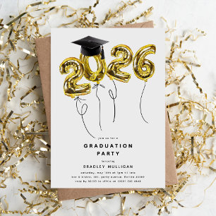 Minimal Class of '2026' Gold Balloons Graduation Invitation