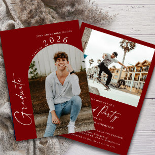 Minimal Class of Photo Crimson Red Grad Party Invitation