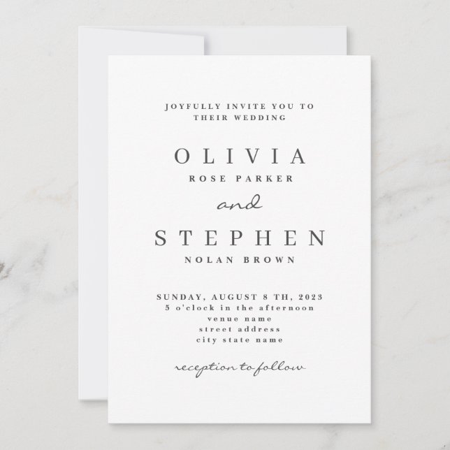 Minimal classic black and white typography Wedding Invitation (Front)