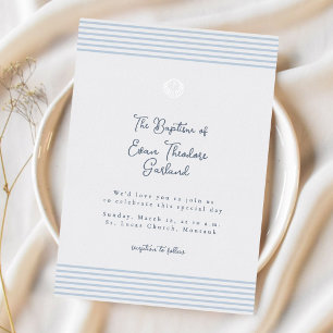 Minimal classic blue baptism Foil Invitation