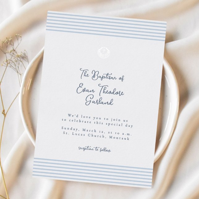 Minimal classic blue baptism Foil Invitation (Creator Uploaded)