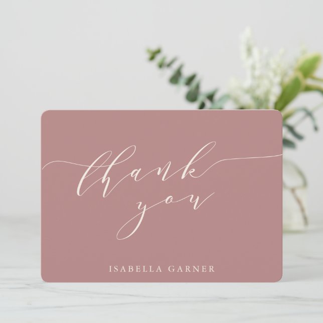 Minimal Classic Dusty Rose Bridal Shower Custom Thank You Card (Standing Front)