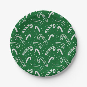Minimal Classic Festive Holiday Green Candy Canes Paper Plate
