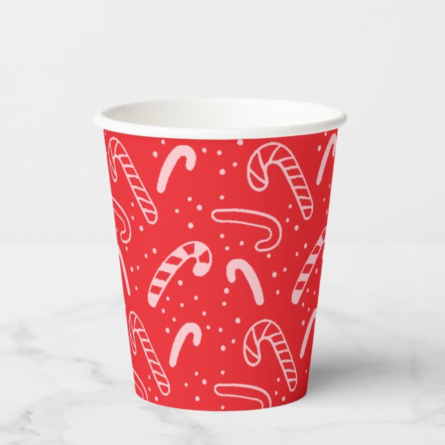 Minimal Classic Festive Holiday Red Candy Canes Paper Cups (Front)