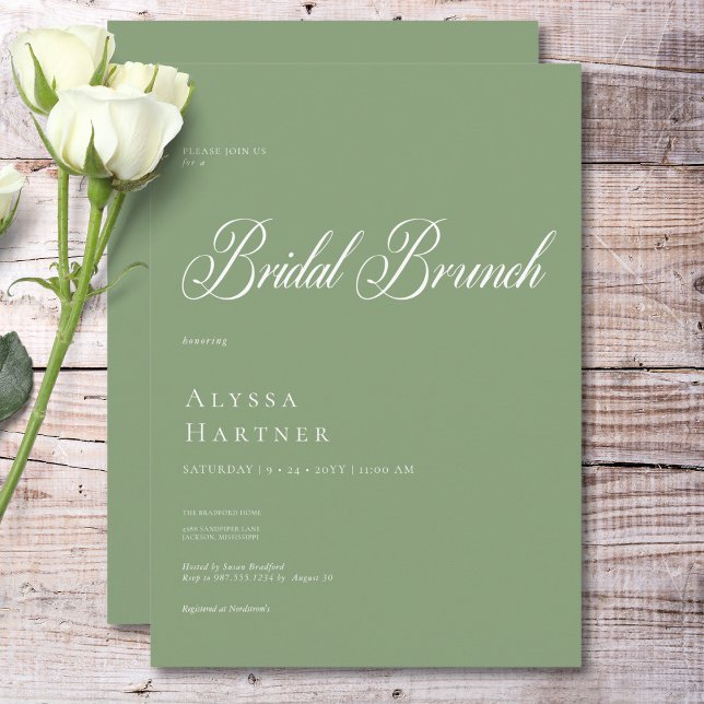 Minimal Classic Green & White Bridal Brunch Invitation (Minimal Classic Green & White Bridal Brunch Invitation)