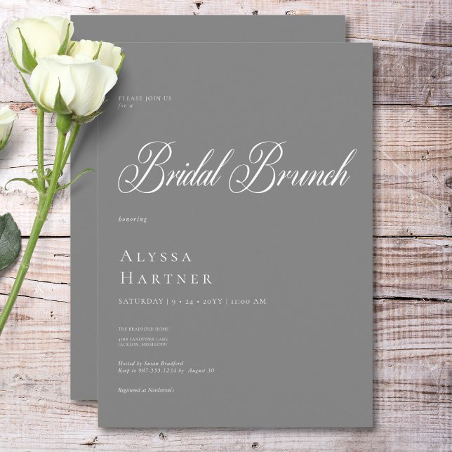 Minimal Classic Grey & White Bridal Brunch Invitation (Minimal Classic Gray & White Bridal Brunch Invitation)