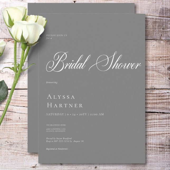 Minimal Classic Grey & White Bridal Shower Invitation (Minimal Classic Gray & White Bridal Shower Invitation)