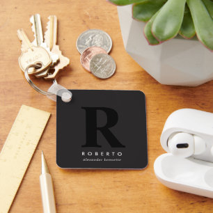 Minimal Classic Modern Black Monogram Key Ring
