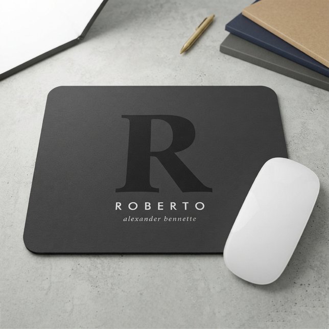 Minimal Classic Modern Black Monogram Mouse Pad (Creator Uploaded)