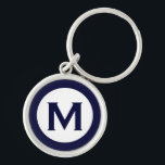 Minimal Classic Navy Monogram Initial Letter<br><div class="desc">Modern monogrammed keychain with monogram initial in navy blue and white.</div>