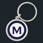 Minimal Classic Navy Monogram Initial Letter Key Ring<br><div class="desc">Modern monogrammed keychain with monogram initial in navy blue and white.</div>