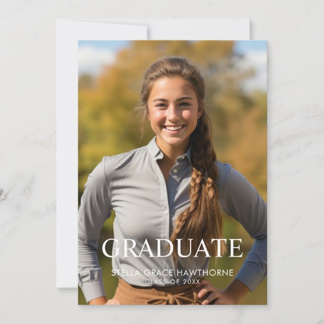 Minimal Classic Photo Graduation  Announcement (Front)