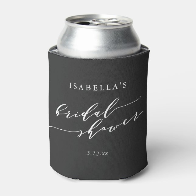 Minimal Classic Script Black Bridal Shower Custom Can Cooler (Can Front)