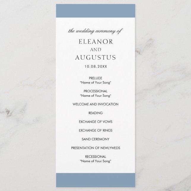Minimal Classic Simple Elegant Dusty Blue Wedding Programme (Front)