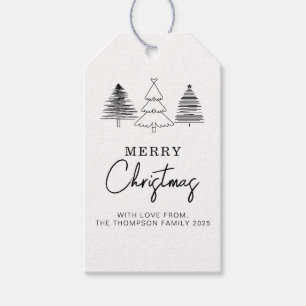 Minimal Classic Tree  Merry Christmas Holiday Gift Tags