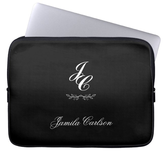 minimal classical typography monogrammed laptop sleeve (Front)