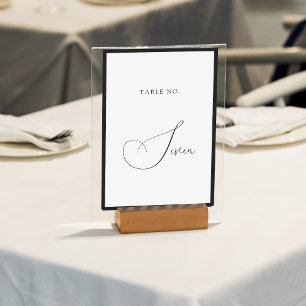 Minimal Classy Black & White Border Script Wedding Table Number