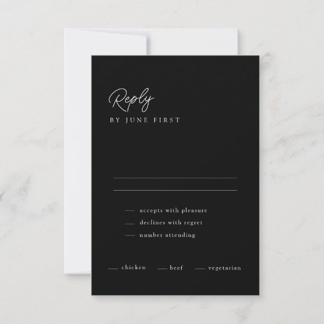 Minimal Classy Calligraphy Black Wedding RSVP Card (Front)