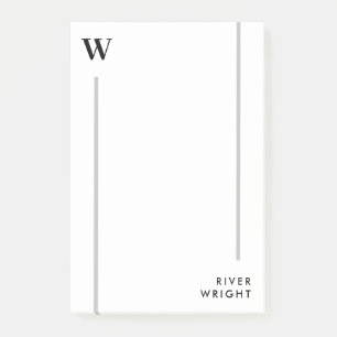 Minimal Clean Grey Lines Monogram & Name Post-it Notes