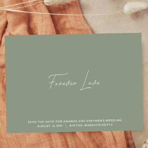 Minimal Clean Sage Green Typography Wedding Save The Date
