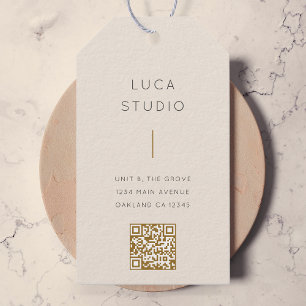Minimal Clean Simple Modern QR Code Gold and Cream Gift Tags