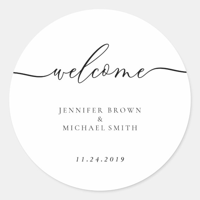 Minimal Clean Simple Script Lettering Welcome Classic Round Sticker (Front)