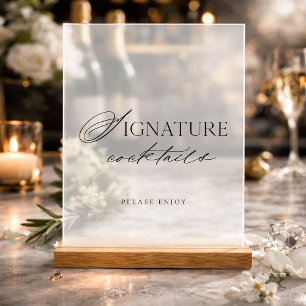 Minimal Clear Acrylic Signature Cocktails Wedding  Sign