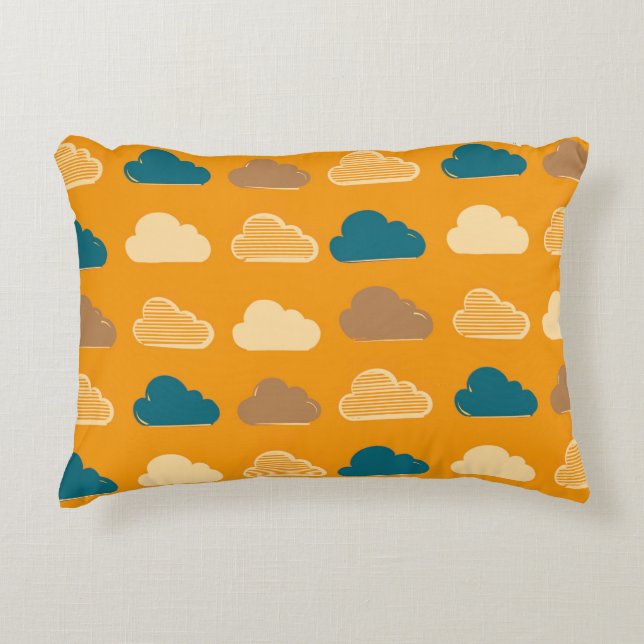 Minimal Clouds Pattern – Orange Sky Vibes Decorative Cushion (Front)